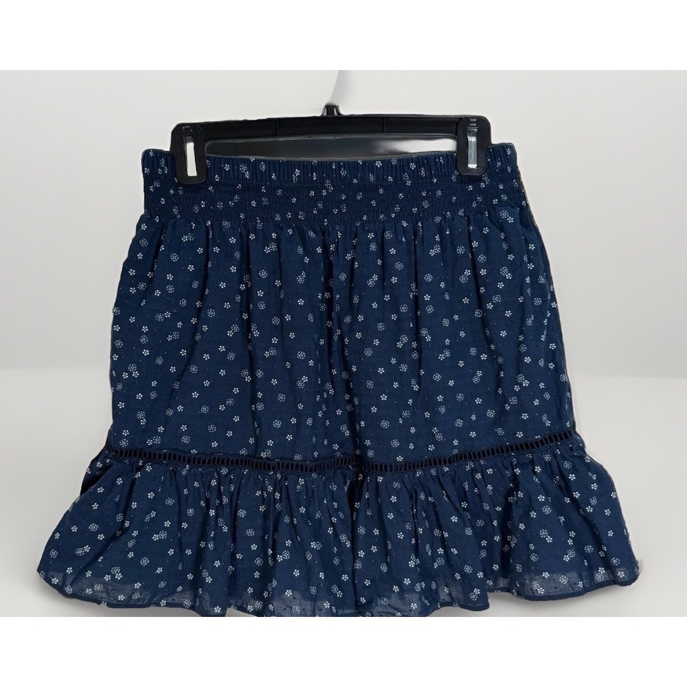 Madewell Mini Skirt Womens Sz XS Smock-Waist Ruffle Navy Floral Cottage Prairie